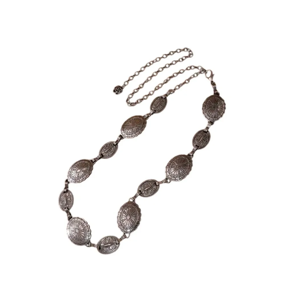 Silver Western Style‎ Chain Belt Dressy Boho Concho Metal Waist Hip Belt 100 Cm